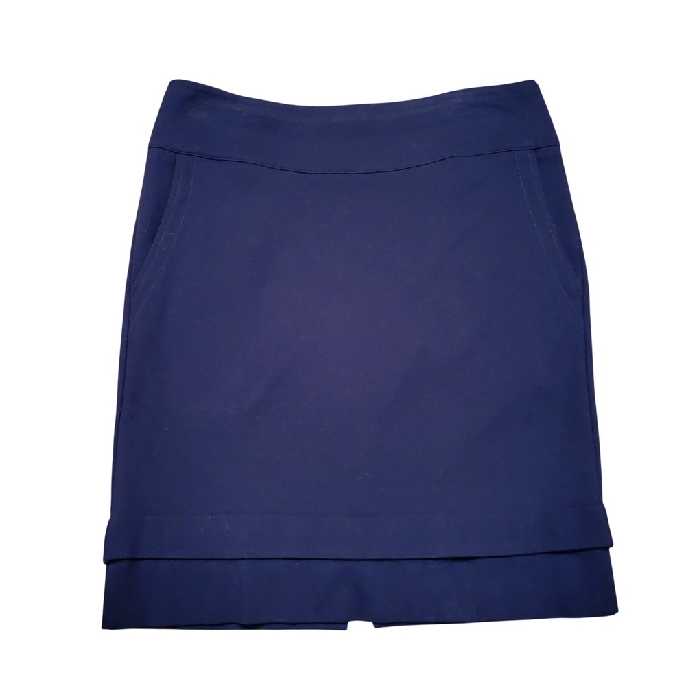Cabi 6 Pencil Skirt Navy Blue Layered Hem Exposed Zip Pockets 5051 LIDO Preppy